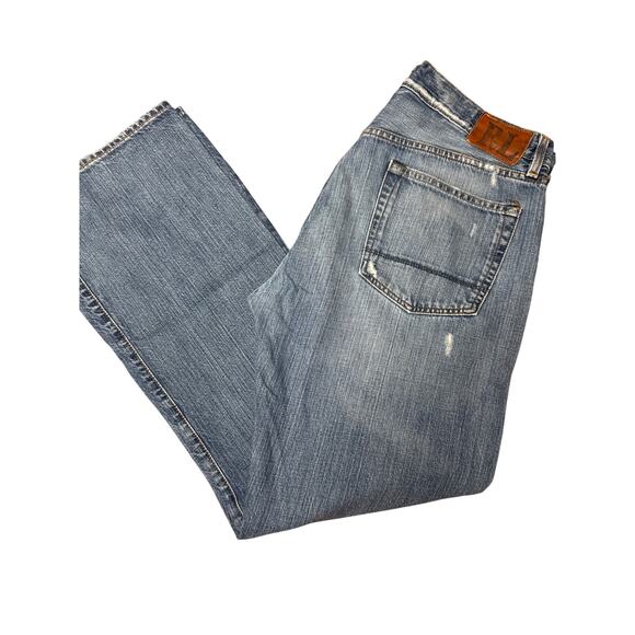 Polo Ralph Lauren Low Rise Colton Bootcut Thrashed 34X32 Distressed Blue Jeans - Picture 1 of 14